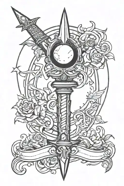 Symmetrical Dagger With Moon And Witchy Theme