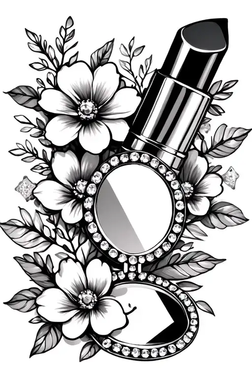 Rhinestone Tube Of Lipstick And A Mirror Reflecting Cosmo Flowers