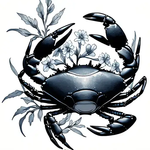 Zodiac Crab With Larkspur Flowers