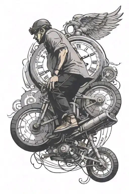Person Walking On A Stairway To Heaven And A Stopwatch On The Bottom With A Crashed Motorcycle