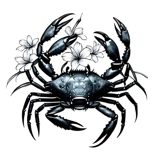 Zodiac Crab With Larkspur Flowers Intertwined