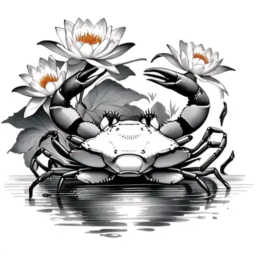 Water Lillies And Cancer Crab