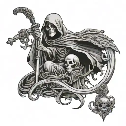 Holy Death With Scythe Taking Care Of Her Children