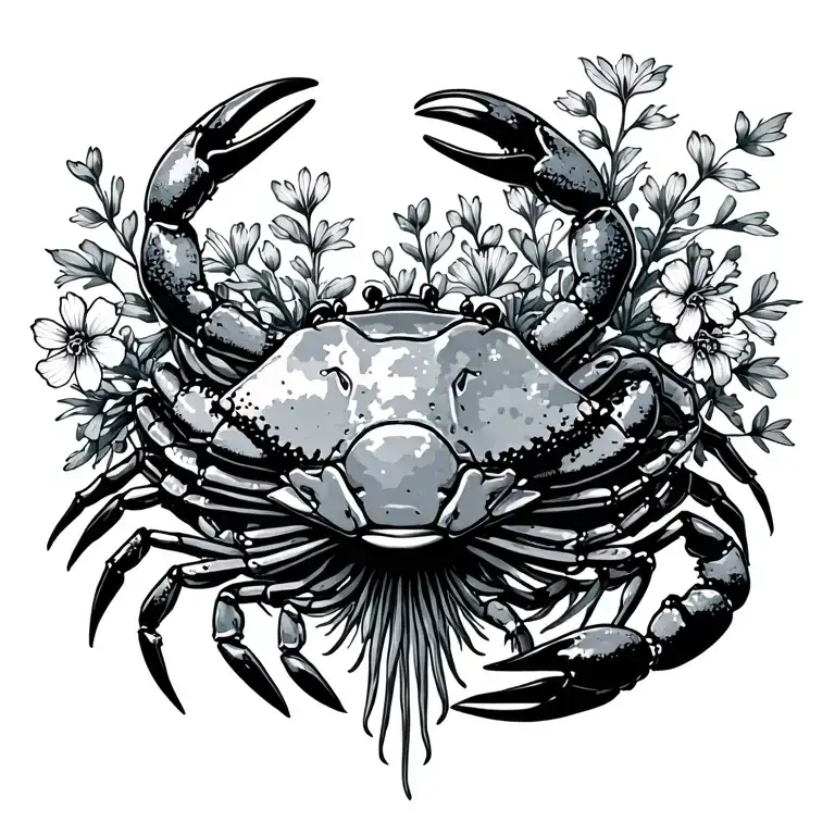 Cancer Zodiac Crab Holding Bouquet Of Larkspur
