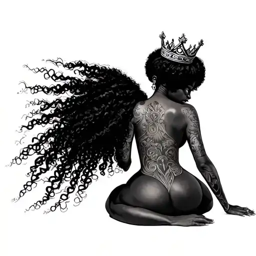 Black Girl With A Afro And Crown Sitting With Her Knees To Her Chest And Covering Her Upper Body