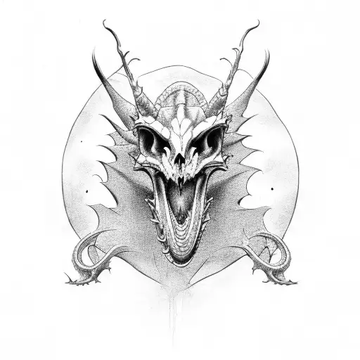 Dragon Skull In Black-grey Style