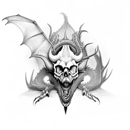 Dragon Skull In Black-grey Style