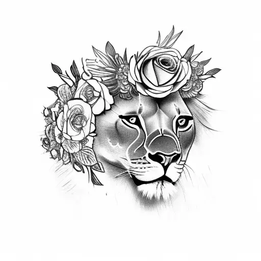 A Lioness Wearing A Flower Crown