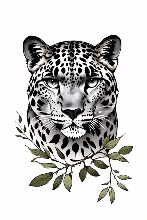Olive Branch And Snow Leopard On Forearm Tattoo Black And White