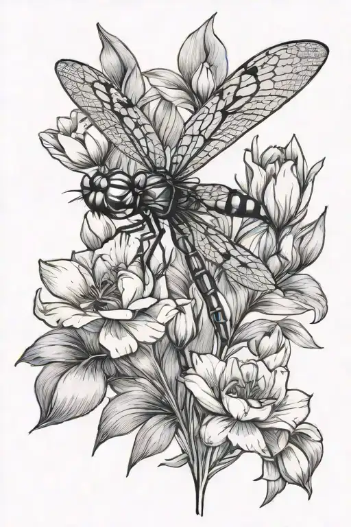 Dragonfly With Tulips Behind It