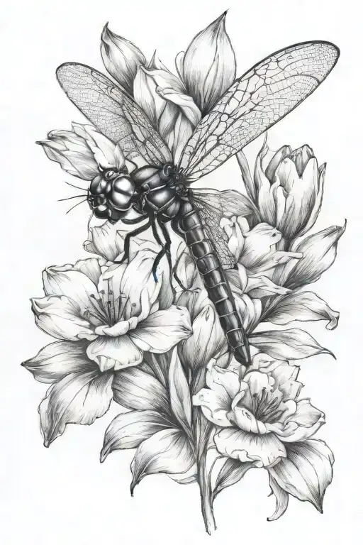 Dragonfly With Tulips Behind It