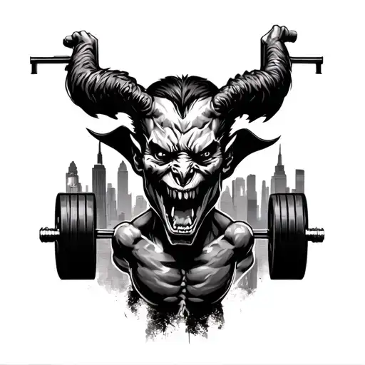 A Demon Deadlifting With New York Skyline Portrait