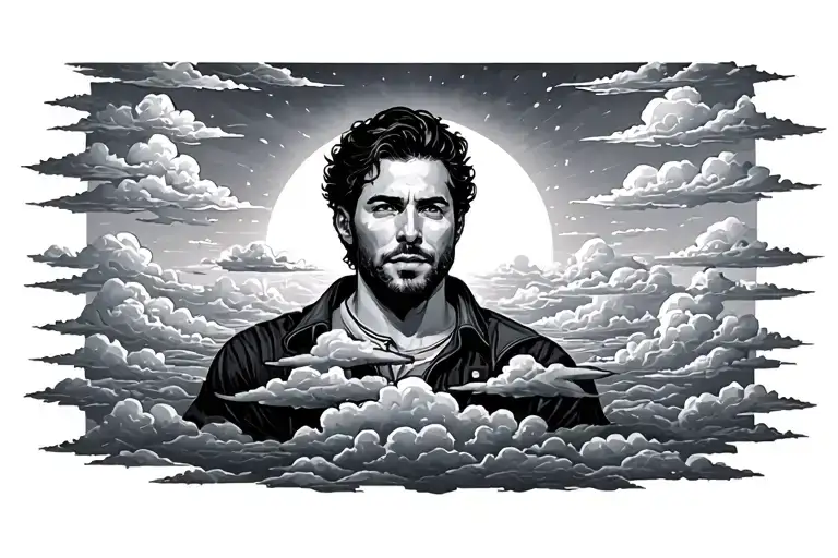 Clouds And Sun Rising With A Man Looking Forward