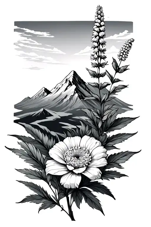 Hyssop Flower And Mountain Peak