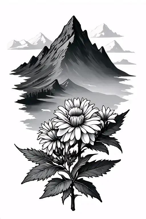 Hyssop Flower And Mountain Peak