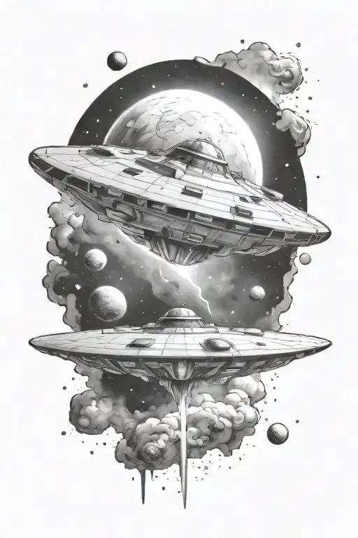 Spaceship Flying Through A Galaxy