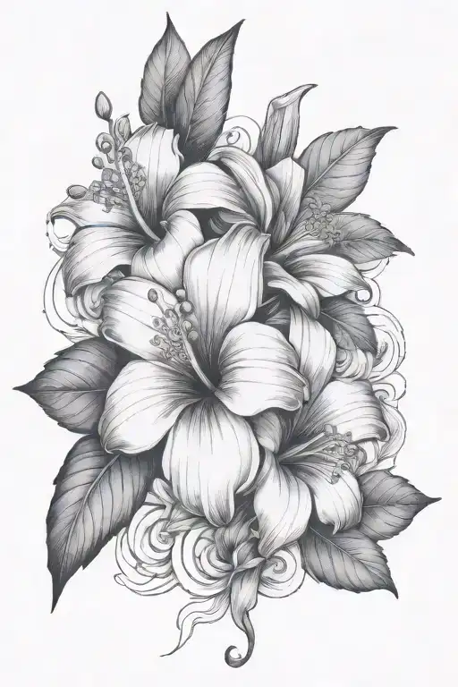 Lillie And Hibiscus Flowers With The Word Honey