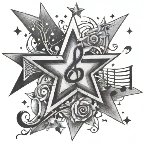 Stars And Five Point Star And Music Notes