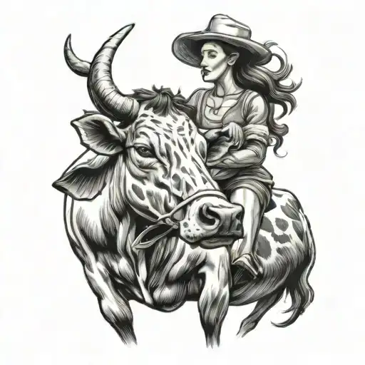 Woman Holding And Riding A Cow