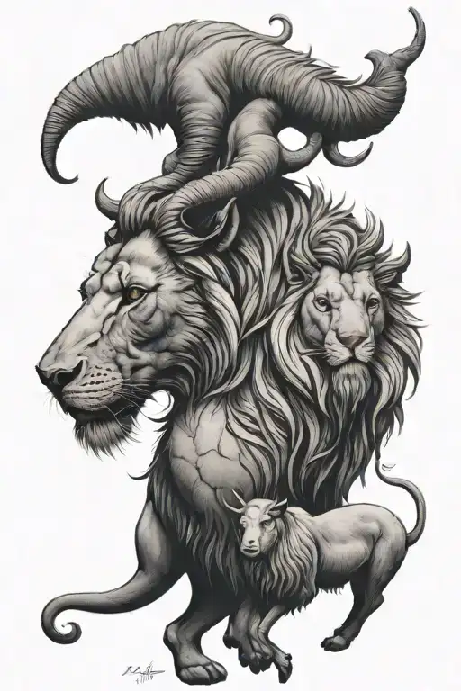 Lion And Goat Standing