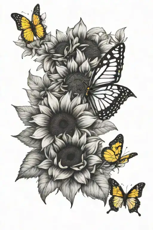 Dog Paw Print Sunflower And Yellow Butterfly