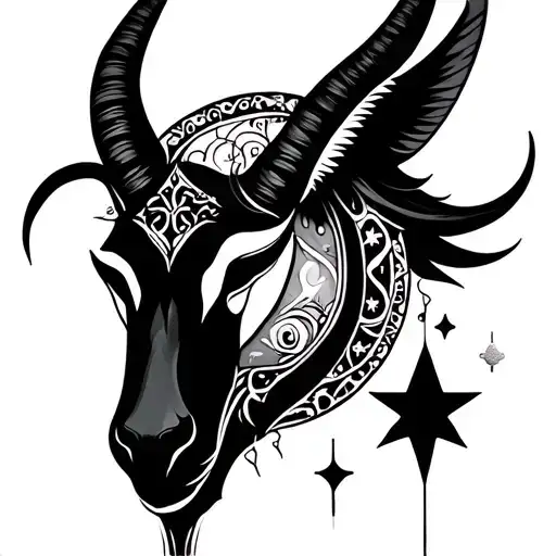 Capricorn And Full Moon And Star And Arabesque Inspired Patterns