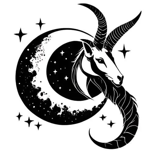 Straight Line And Astrological Sign Capricorn And Full Moon And Small Stars