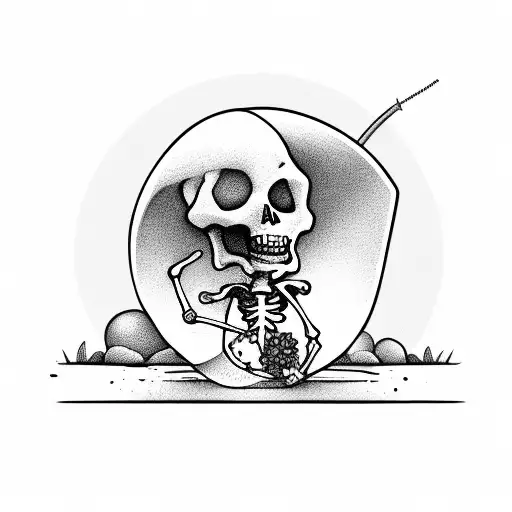 Skeleton Watering A Small Pot Plant Flower On The Ground With A Watering Can