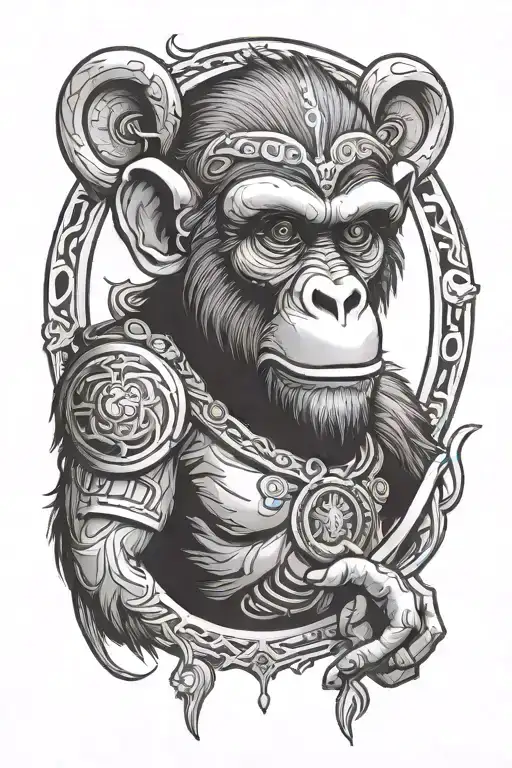 Badass Monkey With A Halo Dark Background