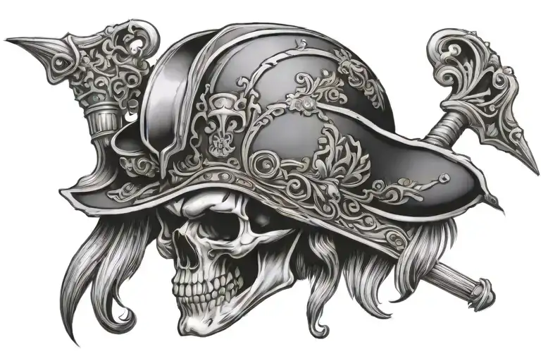 Spanish Conquistador Skull Skull Wearing A Helmet And Ornate Details With Cross