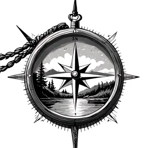 Compass With Nature Scene