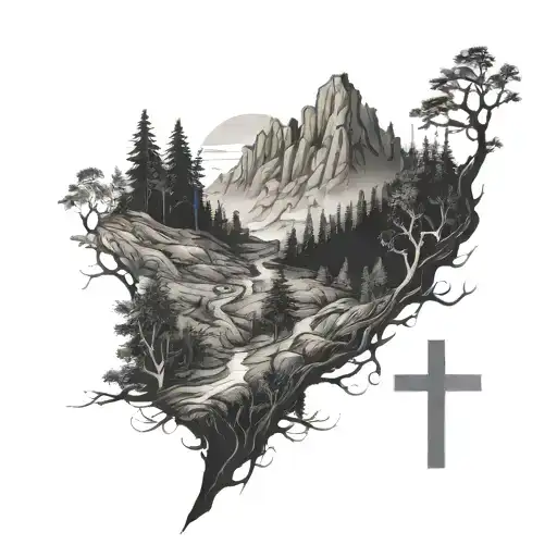 Dark Forest In A Valley With Crosses On A Hill