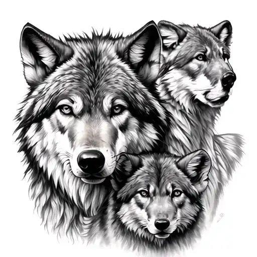 Mother Wolf And Cubs