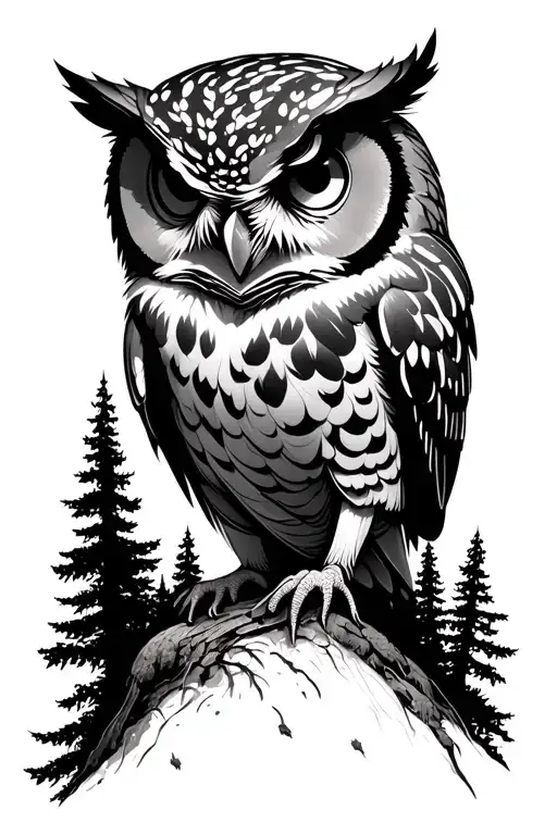 Forrest Tree Line With Owl Head Above The Tree Line On Your Wrist