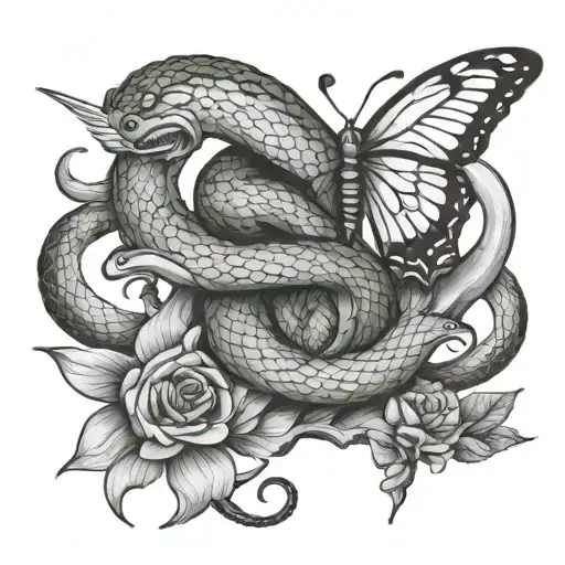 Snake With Butterflies And Sword