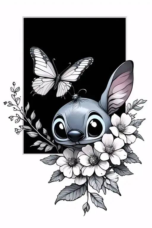 Stitch And Flowers And Butterfly