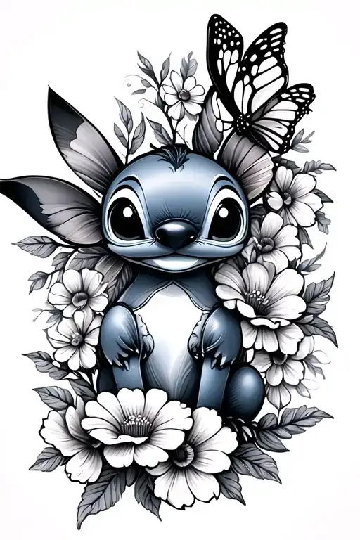 Stitch And Flowers And Butterfly