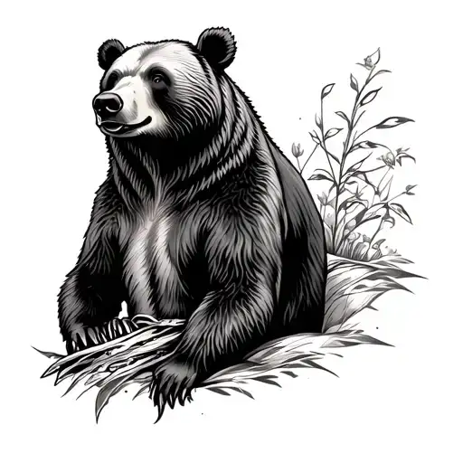 Traditional Bear Chest Tattoo Black And White