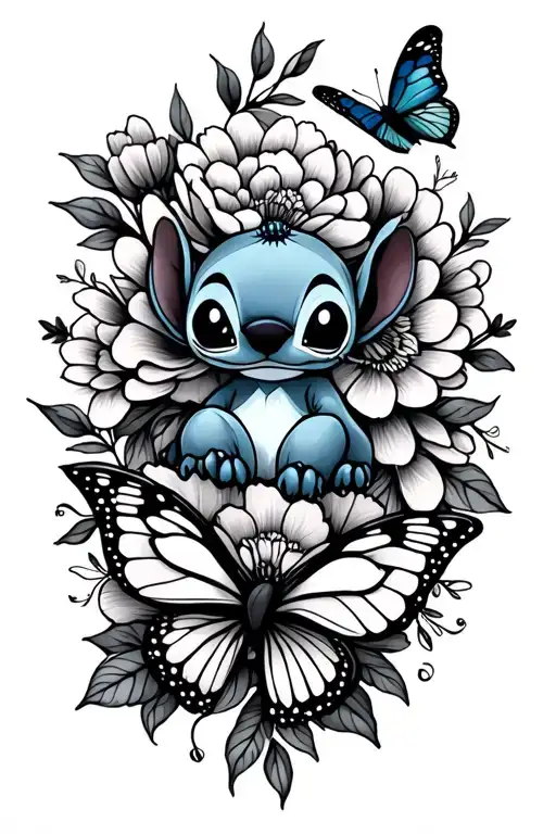 Little Stitch And Peonies And Butterfly Resting