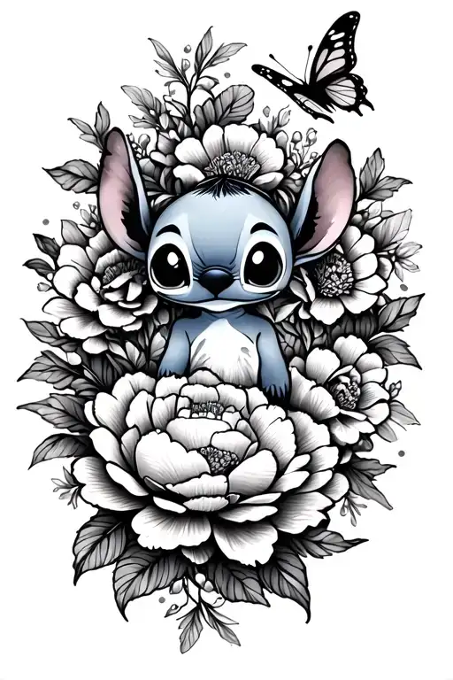 Little Stitch And Peonies And Butterfly Surrounded