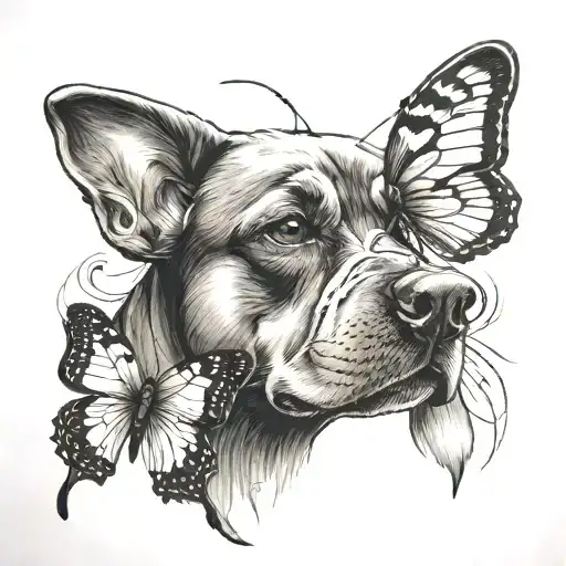 Dog With Semi Colen Butterfly