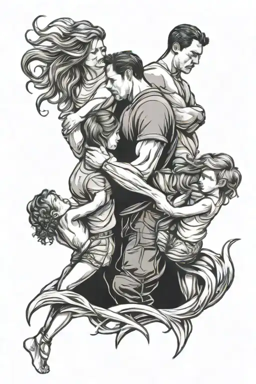 Dad Protecting With Three Daughters Holding Hands