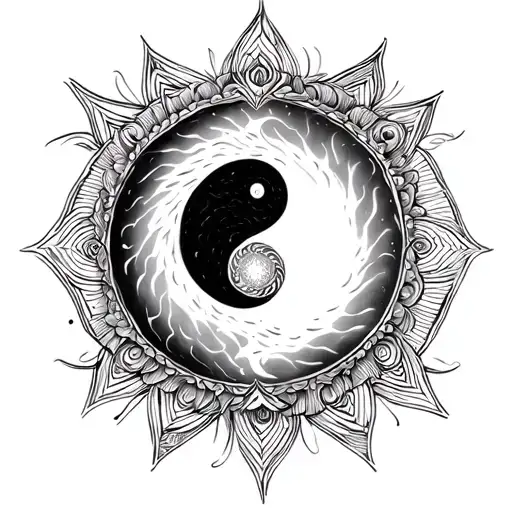 Ying And Yang With Fibonacci Spiral Merging With Crown Chakra