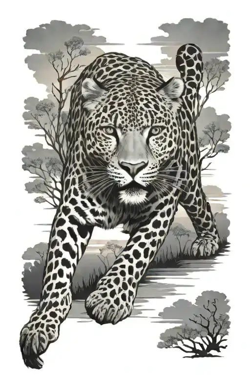 Leopard Prowling Full Body Sunset Sky