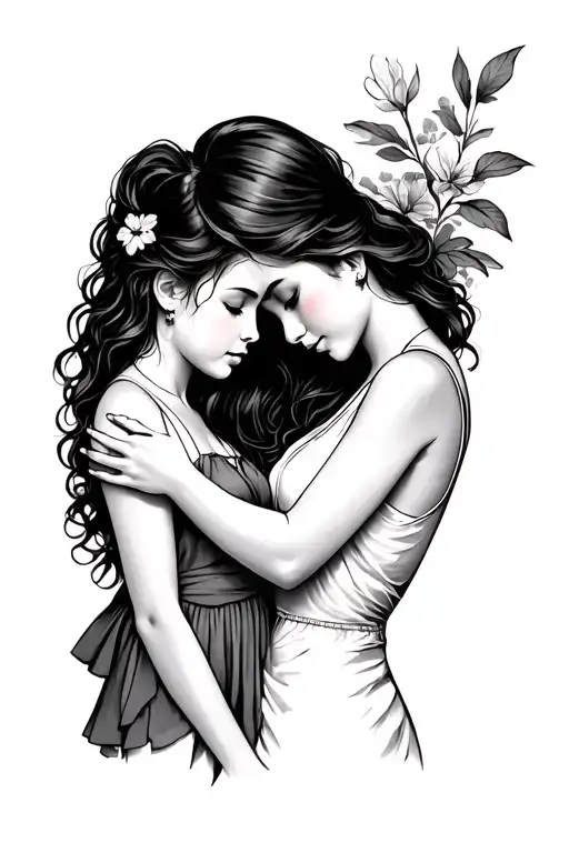 Mother Holding Girl Side Profile