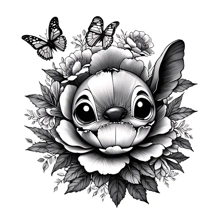Little Stitch With Peonies And Butterflies And Leafs