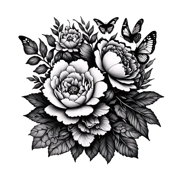 Little Stitch And Peonies And Butterflies And Leafs