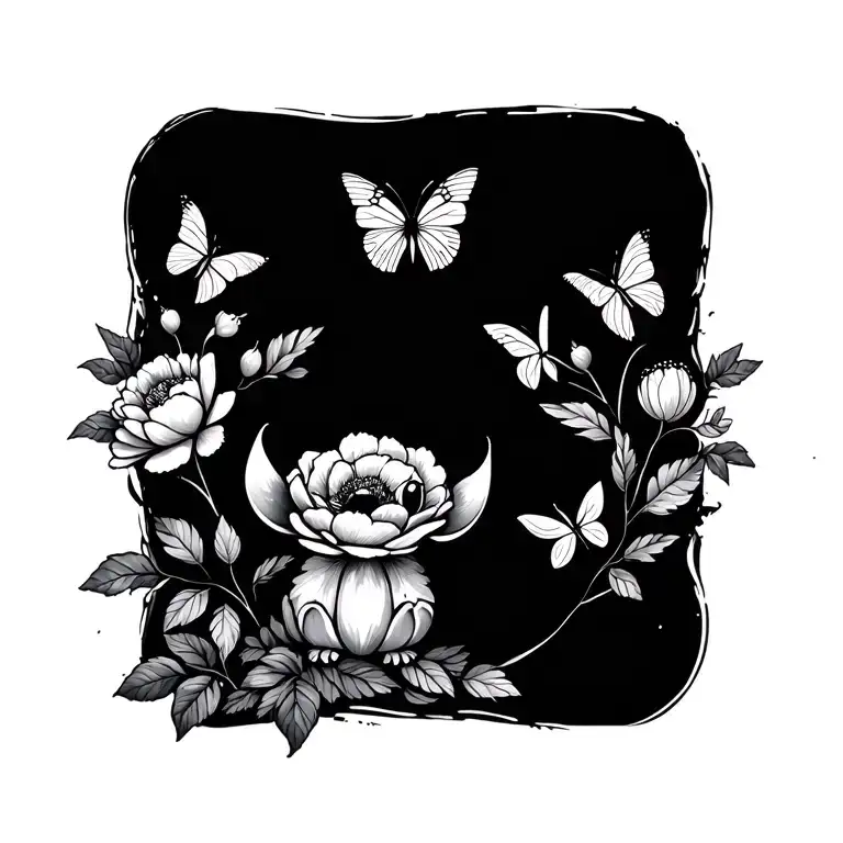 Little Stitch And Peonies And Butterflies And Leafs