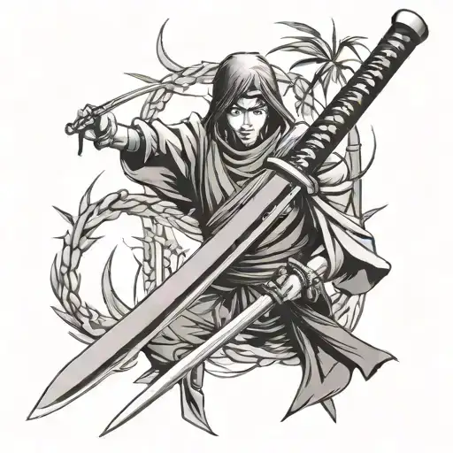 Katana With Sheath And Bamboo Sticks