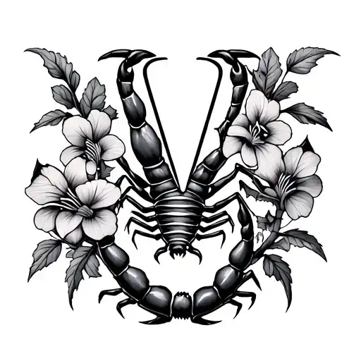 A Letter V Surrounded By Climbing Violets Around And Wrapped In A Scorpion